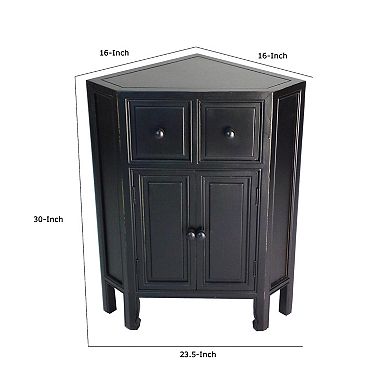 34 Inch Wooden 2 Door Corner Cabinet with 2 Drawers, Black