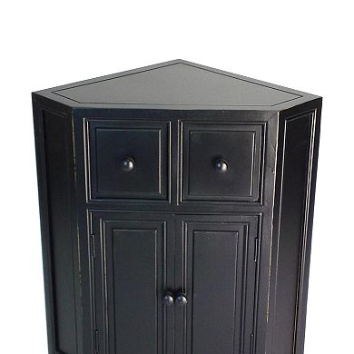 34 Inch Wooden 2 Door Corner Cabinet with 2 Drawers, Black