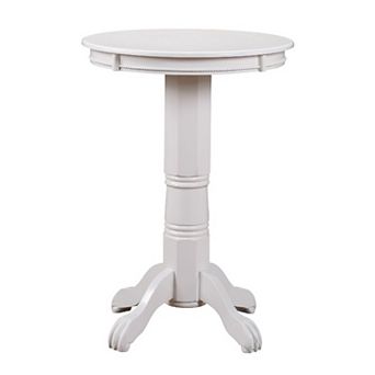 Ava 42 Inch Wood Pub Bar Table, Molded Trim, Carved Pedestal, White