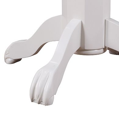 Ava 42 Inch Wood Pub Bar Table, Molded Trim, Carved Pedestal, White