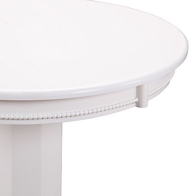 Ava 42 Inch Wood Pub Bar Table, Molded Trim, Carved Pedestal, White