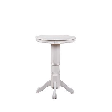 Ava 42 Inch Wood Pub Bar Table, Molded Trim, Carved Pedestal, White