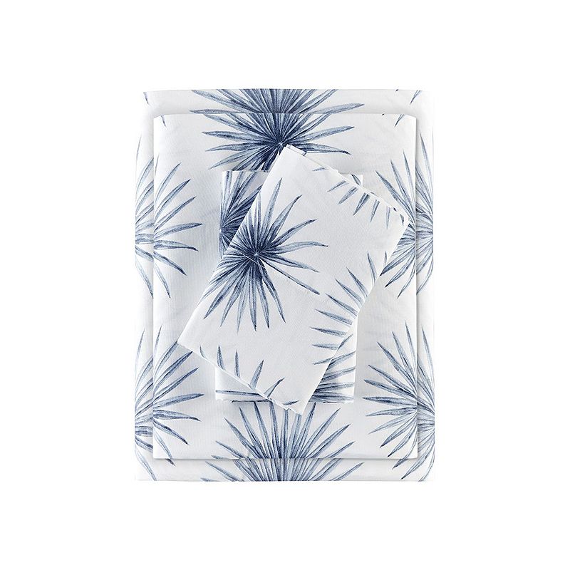 Madison Park Essentials 200 Thread Count Printed Cotton 4-Piece Sheet Set with Pillowcases, Blue Palmetto