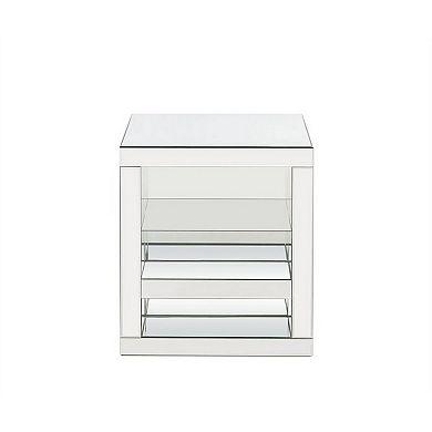 Accent Table with Mirrored Panels and C Shape, Silver