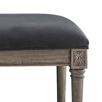 Bench with Velvet Upholstered Seat and 6 Legged Support, Gray