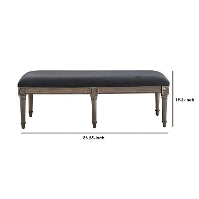Bench with Velvet Upholstered Seat and 6 Legged Support, Gray