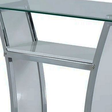 Sofa Table with Chrome Trimmed Curved Sides and Open Bottom Shelf, White