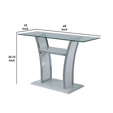 Sofa Table with Chrome Trimmed Curved Sides and Open Bottom Shelf, White