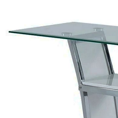 Sofa Table with Chrome Trimmed Curved Sides and Open Bottom Shelf, White