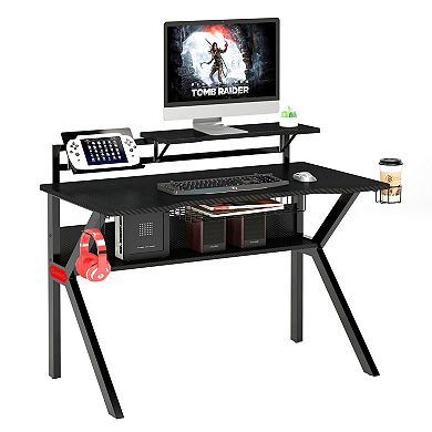 Liv Pvc Coated Ergonomic Metal Frame Gaming Desk With K Shape Legs, Black