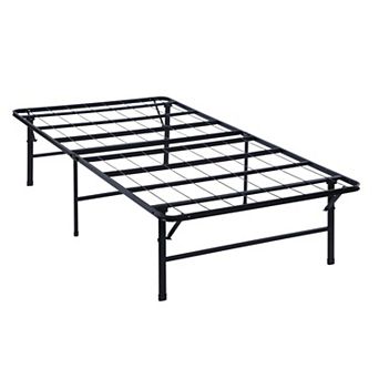 Adel Twin Size Low Profile Bed, Foldable Metal Frame, Black