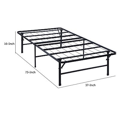 Adel Twin Size Low Profile Bed, Foldable Metal Frame, Black