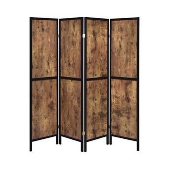 4 Panel Screen with Grain Details and Knots, Brown and Black