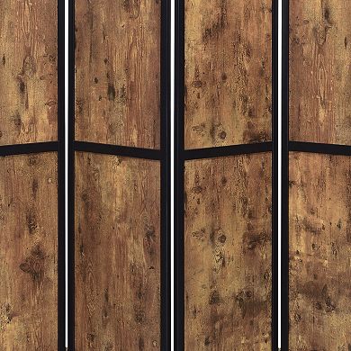 4 Panel Screen with Grain Details and Knots, Brown and Black