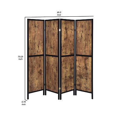 4 Panel Screen with Grain Details and Knots, Brown and Black