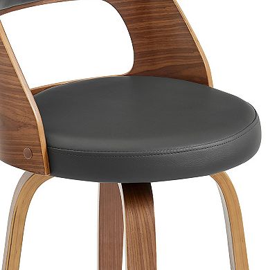 Swivel Bar Stool with Open Design Wooden Back, Gray