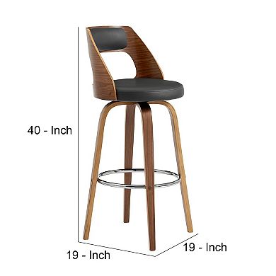 Swivel Bar Stool with Open Design Wooden Back, Gray