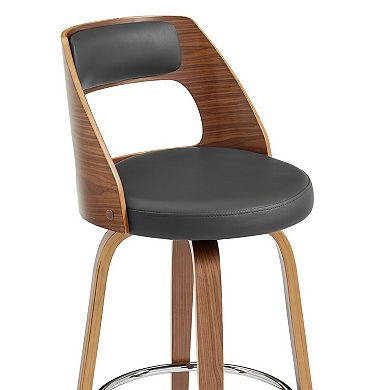 Swivel Bar Stool with Open Design Wooden Back, Gray