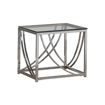 Tempered Glass Top End Table with Metal Tubular Legs, Chrome and Clear