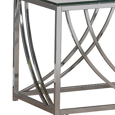 Tempered Glass Top End Table with Metal Tubular Legs, Chrome and Clear