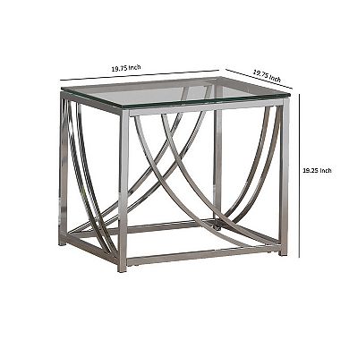 Tempered Glass Top End Table with Metal Tubular Legs, Chrome and Clear