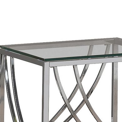 Tempered Glass Top End Table with Metal Tubular Legs, Chrome and Clear
