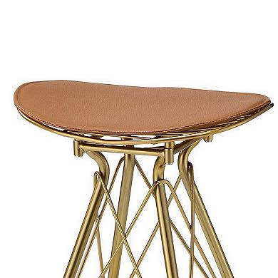 Metal Backless Barstool with Flared legs and Braces Support, Set of 2, Gold