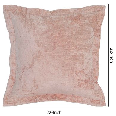 Square Fabric Throw Pillow with Solid Color and Flanged Edges, Pink