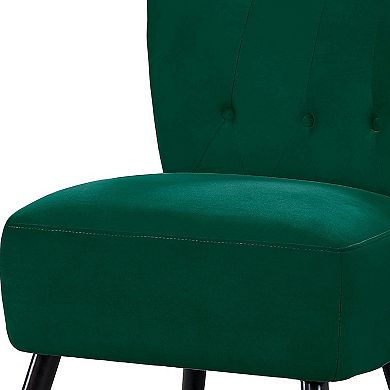 Upholstered Armless Accent Chair with Flared Back and Button Tufting, Green