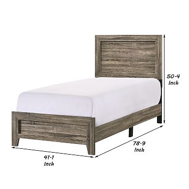 Twin Size Bed with Panel Design Headboard and Footboard, Cherry Brown