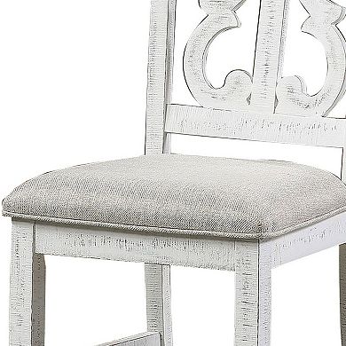 Open Scroll Back Wooden Side Chair with Padded Seat, Set of 2, White