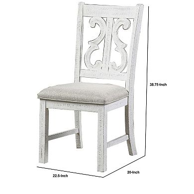 Open Scroll Back Wooden Side Chair with Padded Seat, Set of 2, White