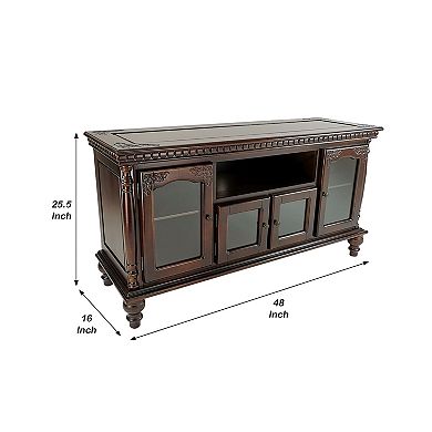 TV Stand with 4 Glass Doors and Turnip Feet, Brown