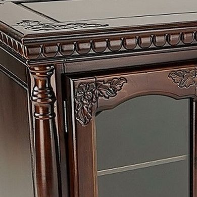 TV Stand with 4 Glass Doors and Turnip Feet, Brown