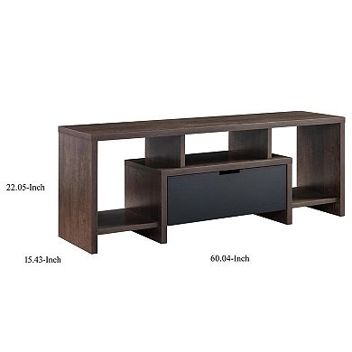 Elle 60 Inch TV Media Entertainment Console, 3 Compartments, Drawer, Walnut