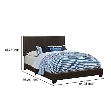 Vegan Faux Leather Upholstered Queen Size Platform Bed, Brown