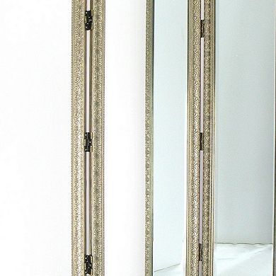 Full Size Dressing Screen with 3 Panel Resin Engraved Frame, Gold