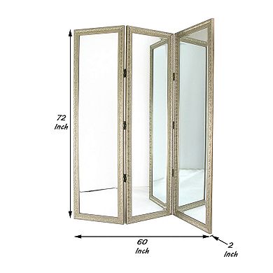 Full Size Dressing Screen with 3 Panel Resin Engraved Frame, Gold