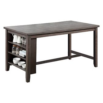 Counter Height Table with 3 Open Compartments, Large, Dark Brown