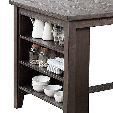 Counter Height Table with 3 Open Compartments, Large, Dark Brown