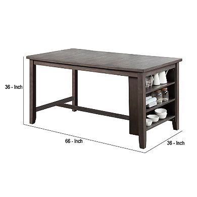 Counter Height Table with 3 Open Compartments, Large, Dark Brown