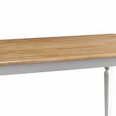 Grained Rectangular Wooden Dining Table with Turned legs, Brown and White