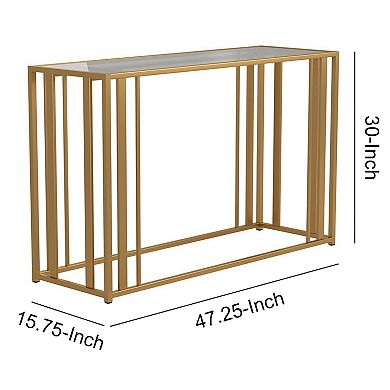 Glass Top Sofa Table with Metal Tubular Base, Brass