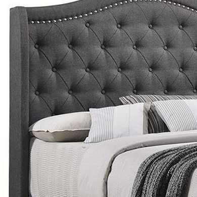 Fabric Upholstered Wooden Demi Wing Full Bed with Camelback Headboard, Gray