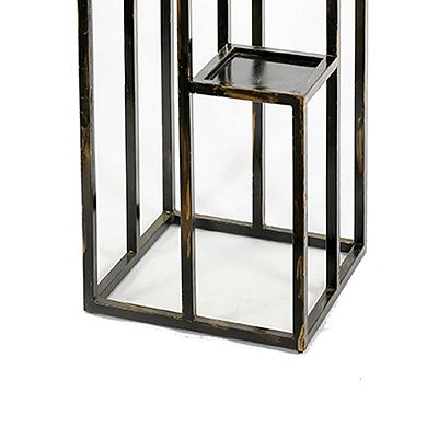 4 Tier Cast Iron Frame Plant Stand with Tubular Legs, Black and Gold