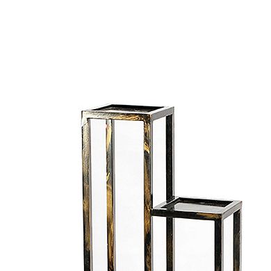 4 Tier Cast Iron Frame Plant Stand with Tubular Legs, Black and Gold