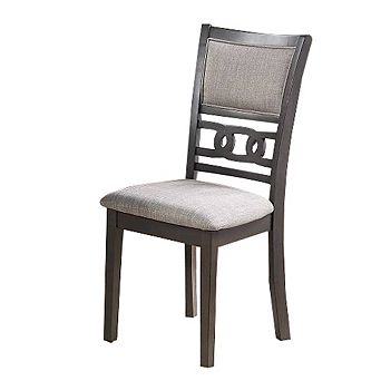 Fabric Upholstered Dining Chair With Panel Back, Knot Cut Outs, Set Of 2, Gray - Benzara