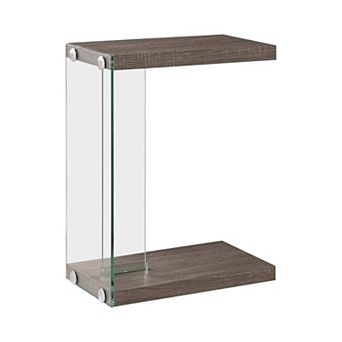 Contemporary Wood And Glass Snack Table, Gray And Clear