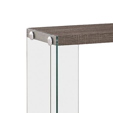 Contemporary Wood And Glass Snack Table, Gray And Clear