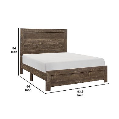 Rustic Panel Design Wooden Queen Size Bed with Block Legs Support, Brown